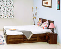 Singapore Solid Wood Queen Size Bed with Box Storage - Furniselan-Teak-Finish