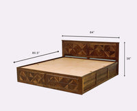 Singapore Solid Wood Queen Size Bed with Box Storage - Furniselan-Teak-Finish