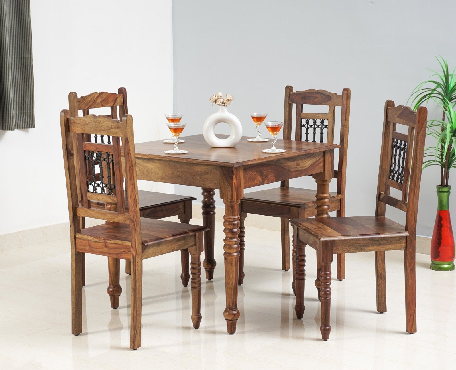 Sweden 4 Seater Dining Set With 4 Chairs - Furniselan - Teak-Finish