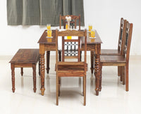Sweden 6 Seater Dining Set With 4 Chairs & Bench - Furniselan - Teak-Finish
