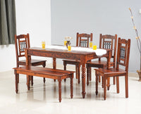 Sweden 6 Seater Dining Set With 4 Chairs & Bench - Furniselan - Maple-Finish
