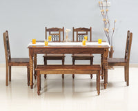 Sweden 6 Seater Dining Set With 4 Chairs & Bench - Furniselan - Teak-Finish
