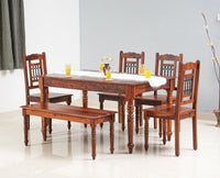 Sweden 6 Seater Dining Set With 4 Chairs & Bench - Furniselan - Maple-Finish