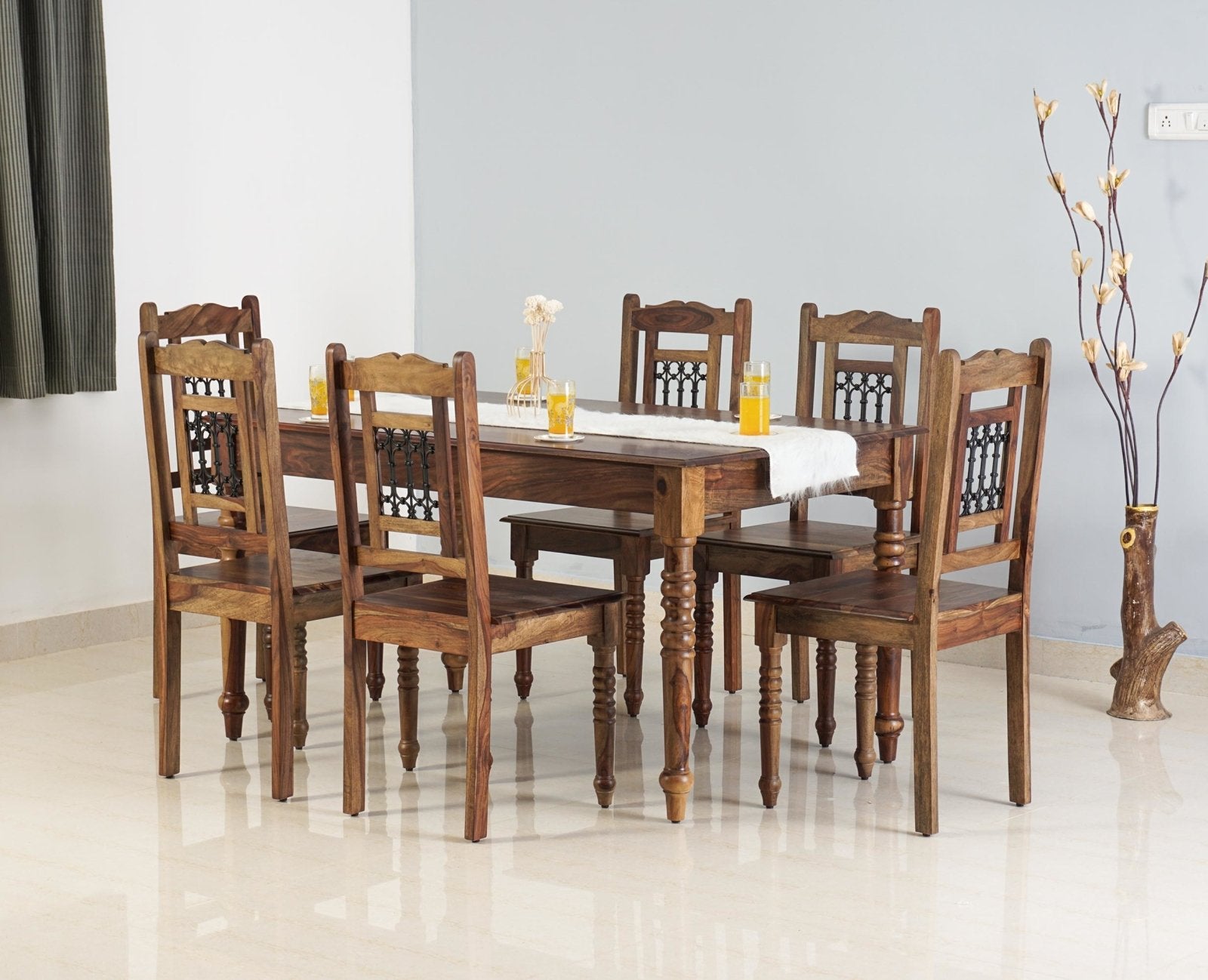 Sweden 6 Seater Dining Set With 6 Chairs - Furniselan - Teak-Finish