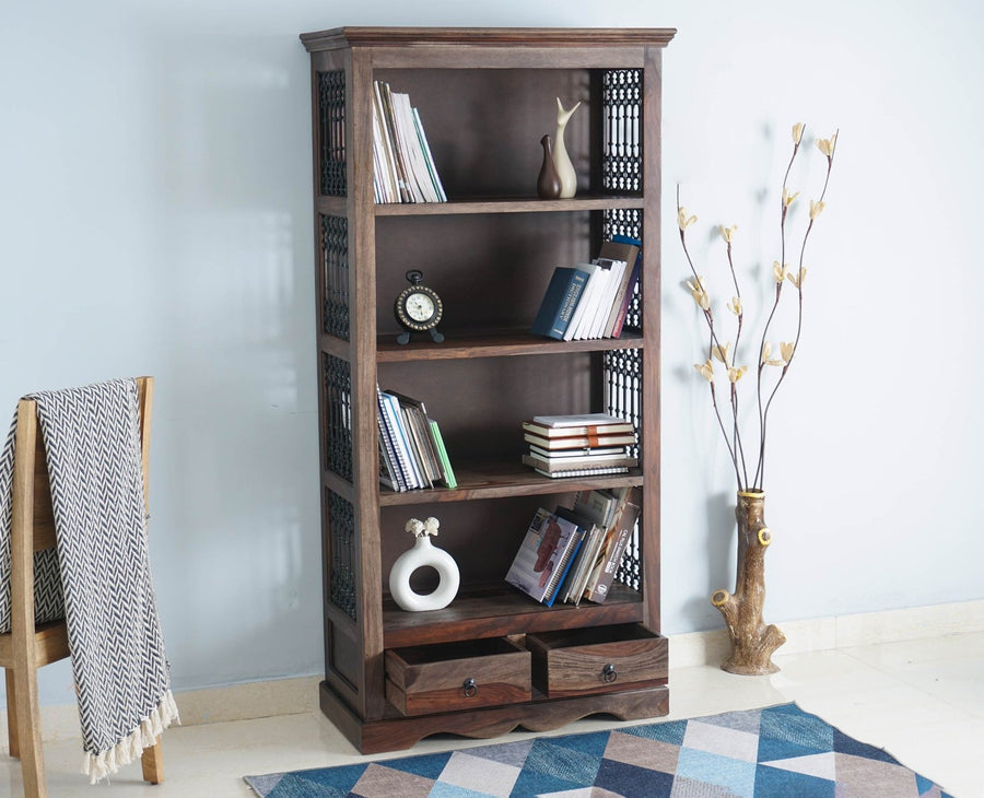 Sweden Sheesham Wood Open Bookshelve - Bookshelf - Furniselan - Grey-Finish