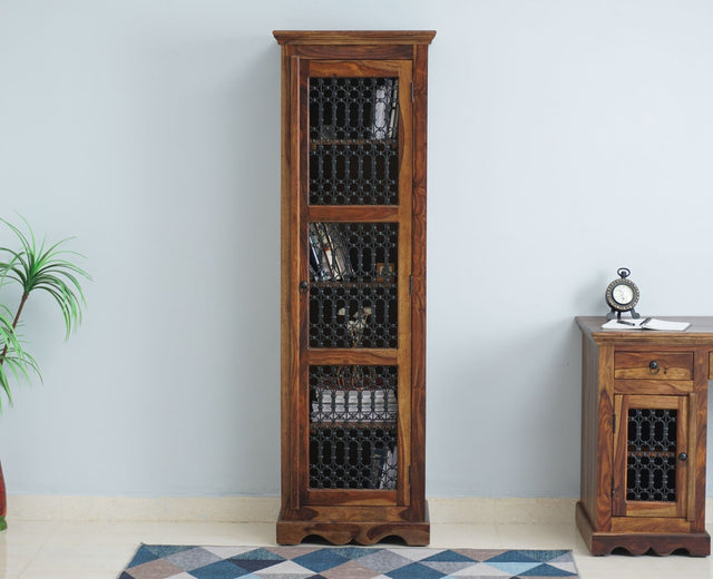Sweden Sheesham Wood Single Door Book Case - Furniselan - Teak-Finish