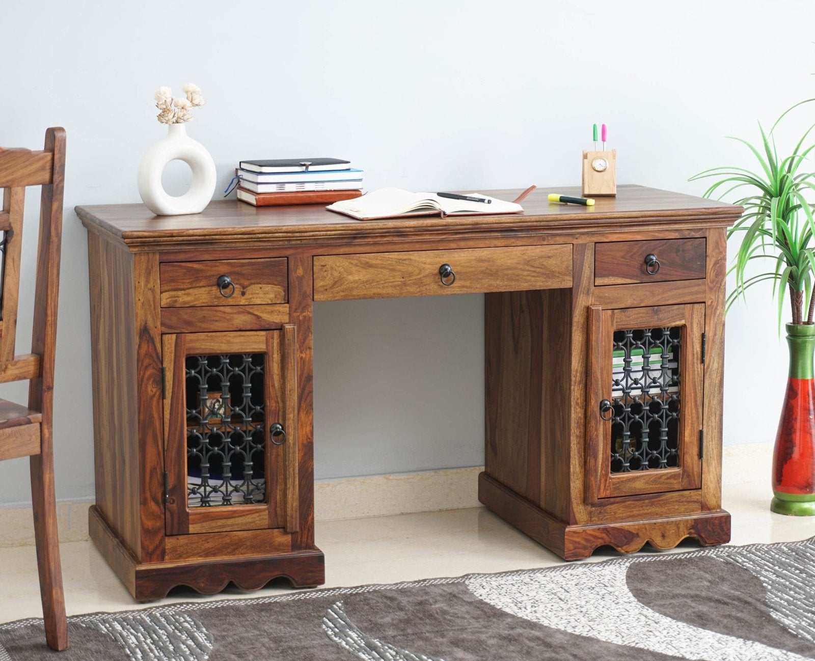 Sweden Sheesham Wood Study Laptop Table - Furniselan - Teak-Finish