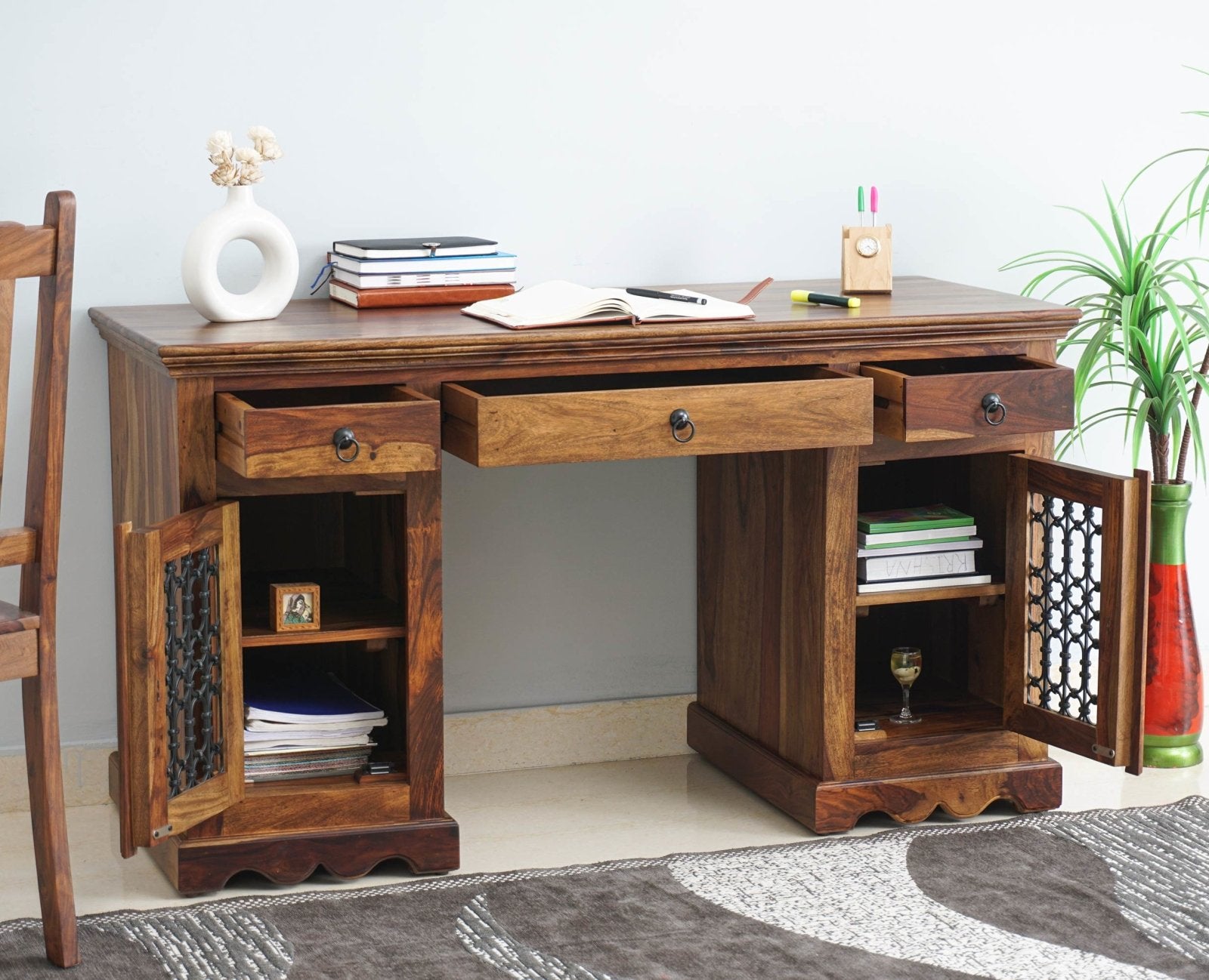 Sweden Sheesham Wood Study Laptop Table - Furniselan - Teak-Finish