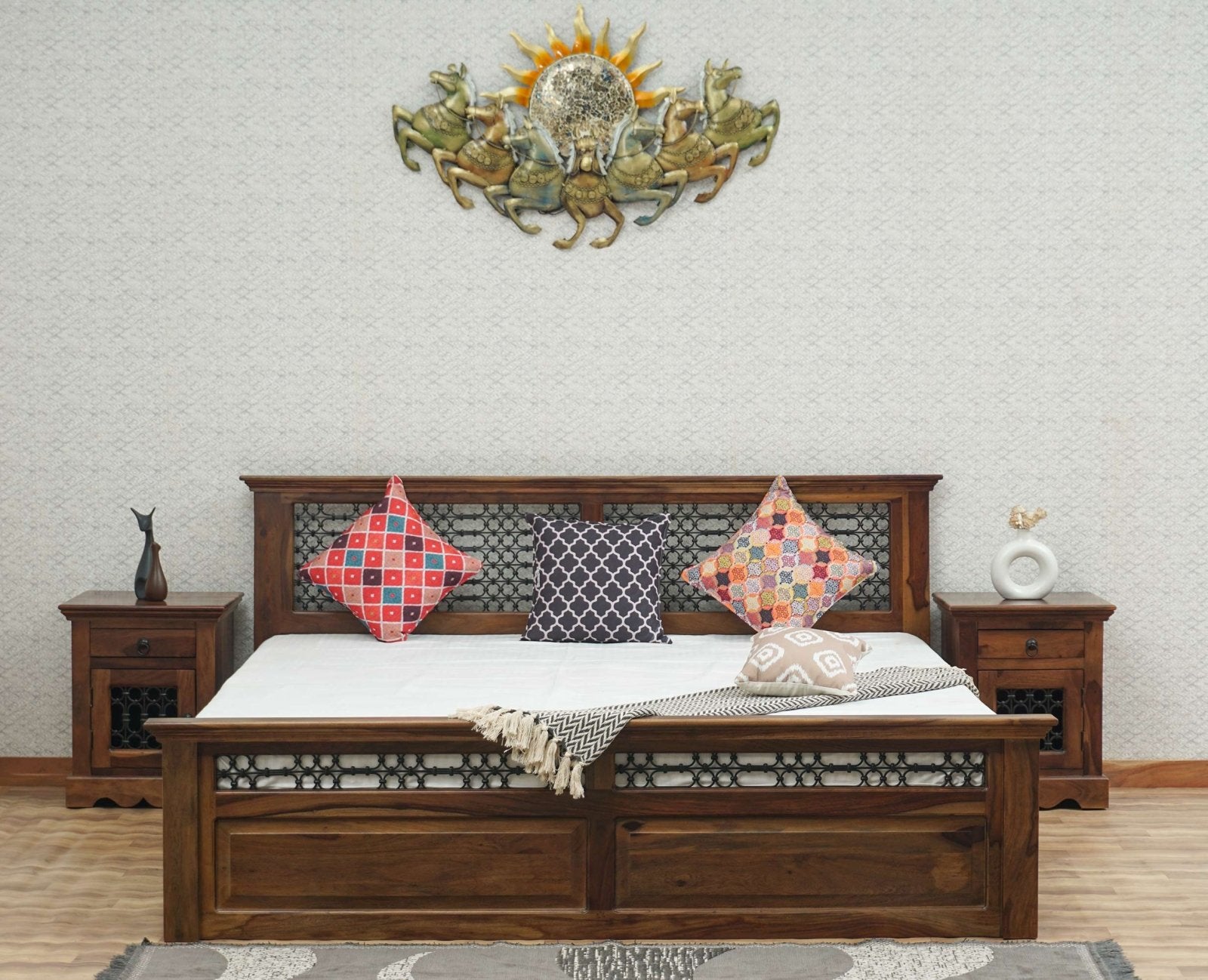 Sweden Solid Wood King Size Bed Furniselan-Teak-Finish