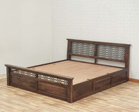 Sweden Solid Wood King Size Bed with Box Storage Furniselan-Grey-Finish