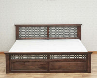 Sweden Solid Wood King Size Bed with Box Storage Furniselan-Grey-Finish