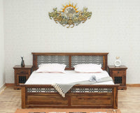 Sweden Solid Wood King Size Bed with Box Storage Furniselan-Teak Finish