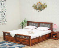 Sweden Solid Wood King Size Bed with Box Storage Furniselan-Maple-Finish