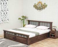 Sweden Solid Wood King Size Bed with Box Storage Furniselan-Grey-Finish