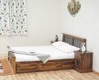 Sweden Solid Wood King Size Bed with Box Storage Furniselan-Teak-Finish