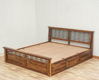 Sweden Solid Wood King Size Bed with Box Storage Furniselan-Teak-Finish