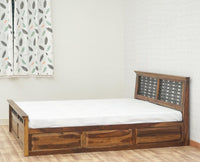 Sweden Solid Wood King Size Bed with Box Storage Furniselan-Teak-Finish