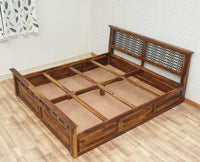 Sweden Solid Wood King Size Bed with Box Storage Furniselan-Teak-Finish
