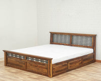 Sweden Solid Wood King Size Bed with Box Storage Furniselan-Teak-Finish