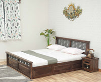 Sweden Solid Wood King Size Bed with Box Storage Furniselan-Grey-Finish