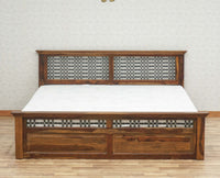 Sweden Solid Wood King Size Bed with Box Storage Furniselan-Teak-Finish