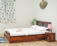 Sweden Solid Wood King Size Bed with Box Storage Furniselan-Maple-Finish
