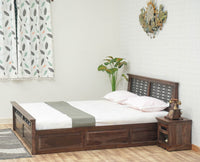 Sweden Solid Wood King Size Bed with Box Storage Furniselan-Grey-Finish