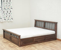 Sweden Solid Wood King Size Bed with Box Storage Furniselan-Grey-Finish