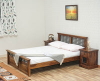 Sweden Solid Wood Queen Size Bed Furniselan-Teak-Finish