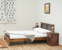 Sweden Solid Wood Queen Size Bed Furniselan-Teak-Finish