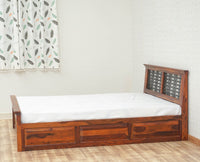 Sweden Solid Wood Queen Size Bed with Box Storage Furniselan-Maple-Finish
