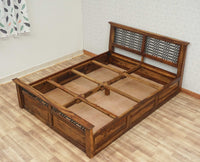 Sweden Solid Wood Queen Size Bed with Box Storage Furniselan-Teak-Finish