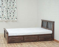 Sweden Solid Wood Queen Size Bed with Box Storage Furniselan-Grey-Finish