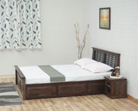 Sweden Solid Wood Queen Size Bed with Box Storage Furniselan-Grey-Finish