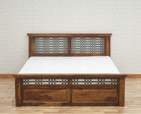 Sweden Solid Wood Queen Size Bed with Box Storage Furniselan-Teak-Finish