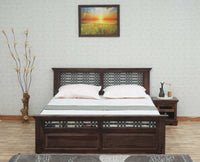 Sweden Solid Wood Queen Size Bed with Box Storage Furniselan-Grey-Finish