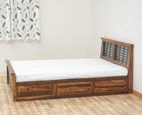Sweden Solid Wood Queen Size Bed with Box Storage Furniselan-Teak-Finish