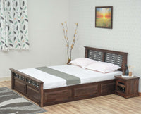 Sweden Solid Wood Queen Size Bed with Box Storage Furniselan-Grey-Finish