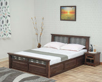 Sweden Solid Wood Queen Size Bed with Box Storage Furniselan-Grey-Finish