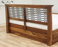 Sweden Solid Wood Queen Size Bed with Box Storage Furniselan-Teak-Finish