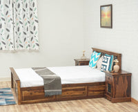 Sweden Solid Wood Queen Size Bed with Box Storage Furniselan-Teak-Finish