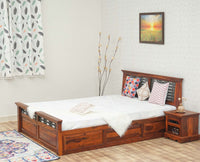 Sweden Solid Wood Queen Size Bed with Box Storage Furniselan-Maple-Finish