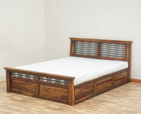 Sweden Solid Wood Queen Size Bed with Box Storage Furniselan-Teak-Finish