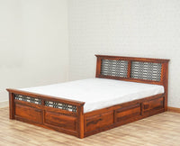 Sweden Solid Wood Queen Size Bed with Box Storage Furniselan-Maple-Finish