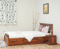 Sweden Solid Wood Queen Size Bed with Box Storage Furniselan-Maple-Finish