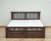 Sweden Solid Wood Queen Size Bed with Box Storage Furniselan-Grey-Finish