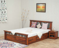 Sweden Solid Wood Queen Size Bed with Box Storage Furniselan-Maple-Finish