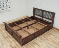 Sweden Solid Wood Queen Size Bed with Box Storage Furniselan-Grey-Finish
