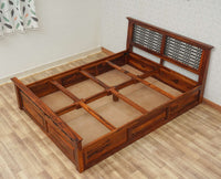 Sweden Solid Wood Queen Size Bed with Box Storage Furniselan-Maple-Finish