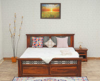Sweden Solid Wood Queen Size Bed with Box Storage Furniselan-Maple-Finish